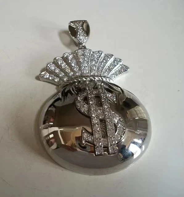 2Ct Round Cut Real Moissanite Customize Money Bag Pendant 14K White Gold Plated