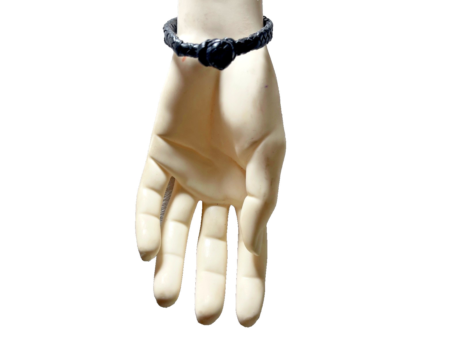 Western Mens Bracelet 9 x 3/8 in Flat Braid Leather Knot Cowboy Black