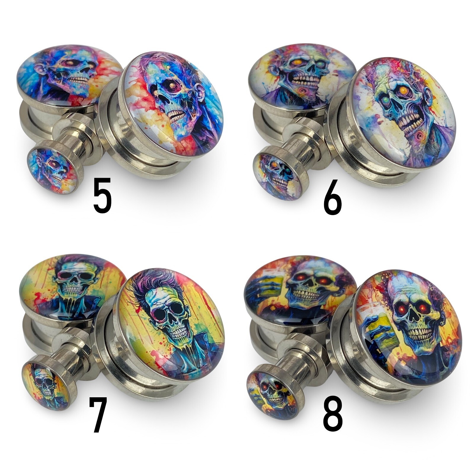 Pair of Zombie Picture Plugs (MTO-076) gauges 14g thru 1 inch