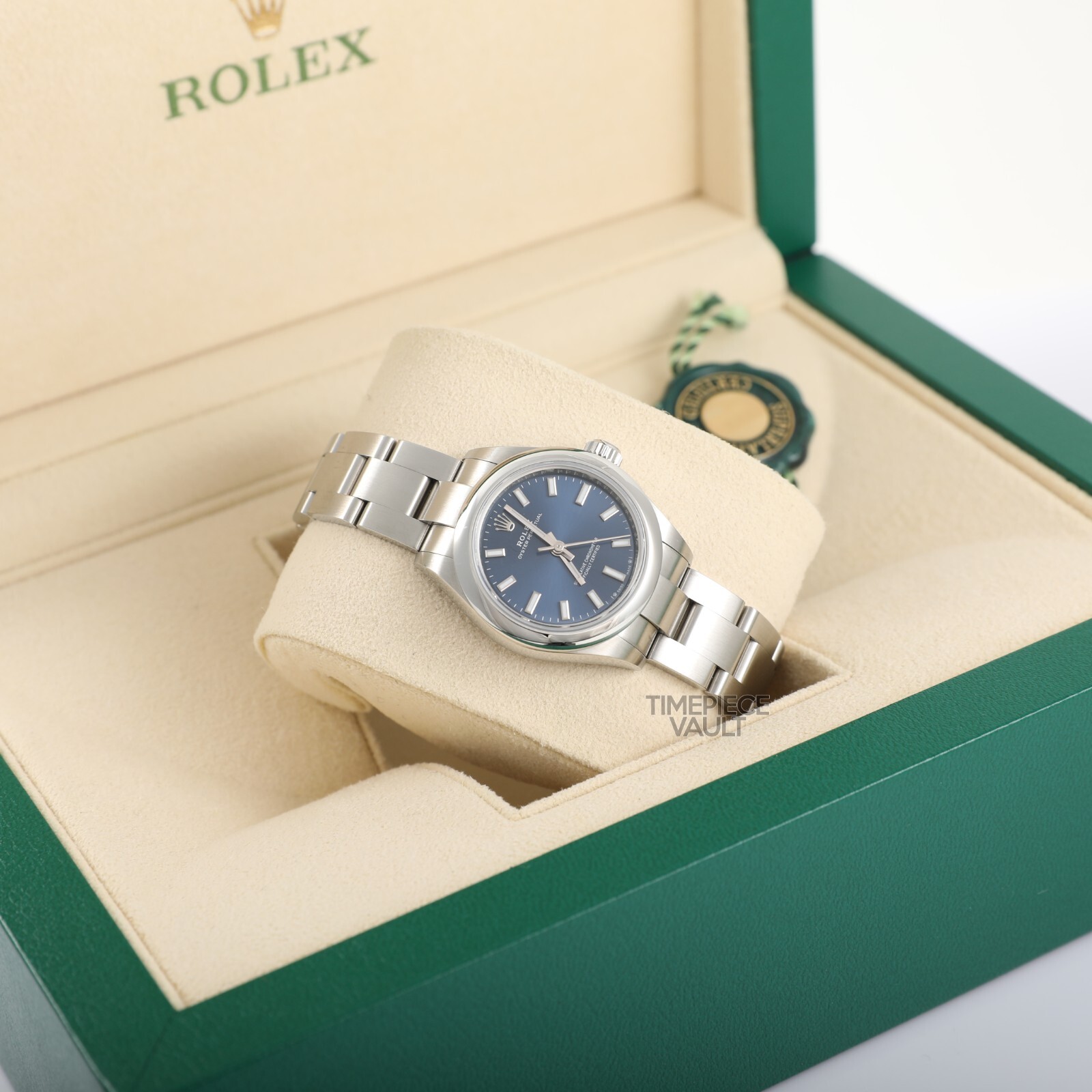 Rolex Ladies Oyster Perpetual 276200 Steel 28mm Blue Stick Dial Watch 2023-B&P