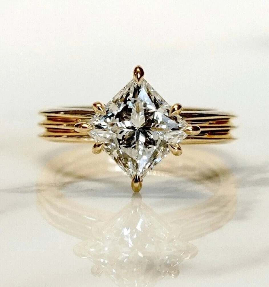5.80 Ct Certified Princess Cut Off White Diamond 925 Silver Ring Great Shine