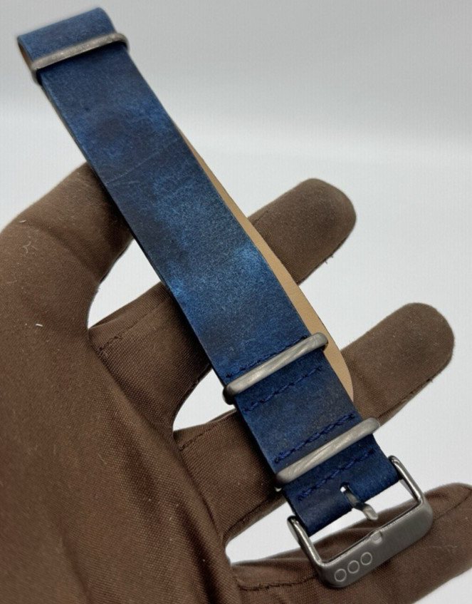 Out Of Order OOO Blue Military Watch Strap 22mm Vera Pelle Leather Made in Italy