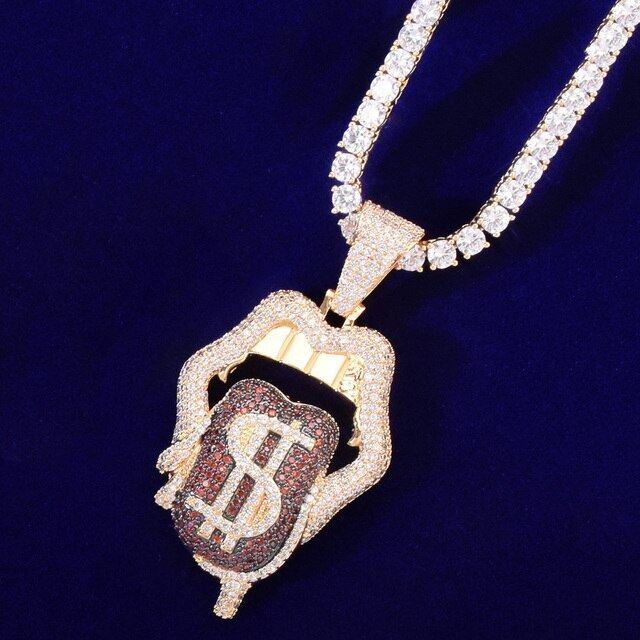 Ladies Hot Girl Magic Money Tongue Dripping Mouth Hip Hop Pendant Chain Necklace