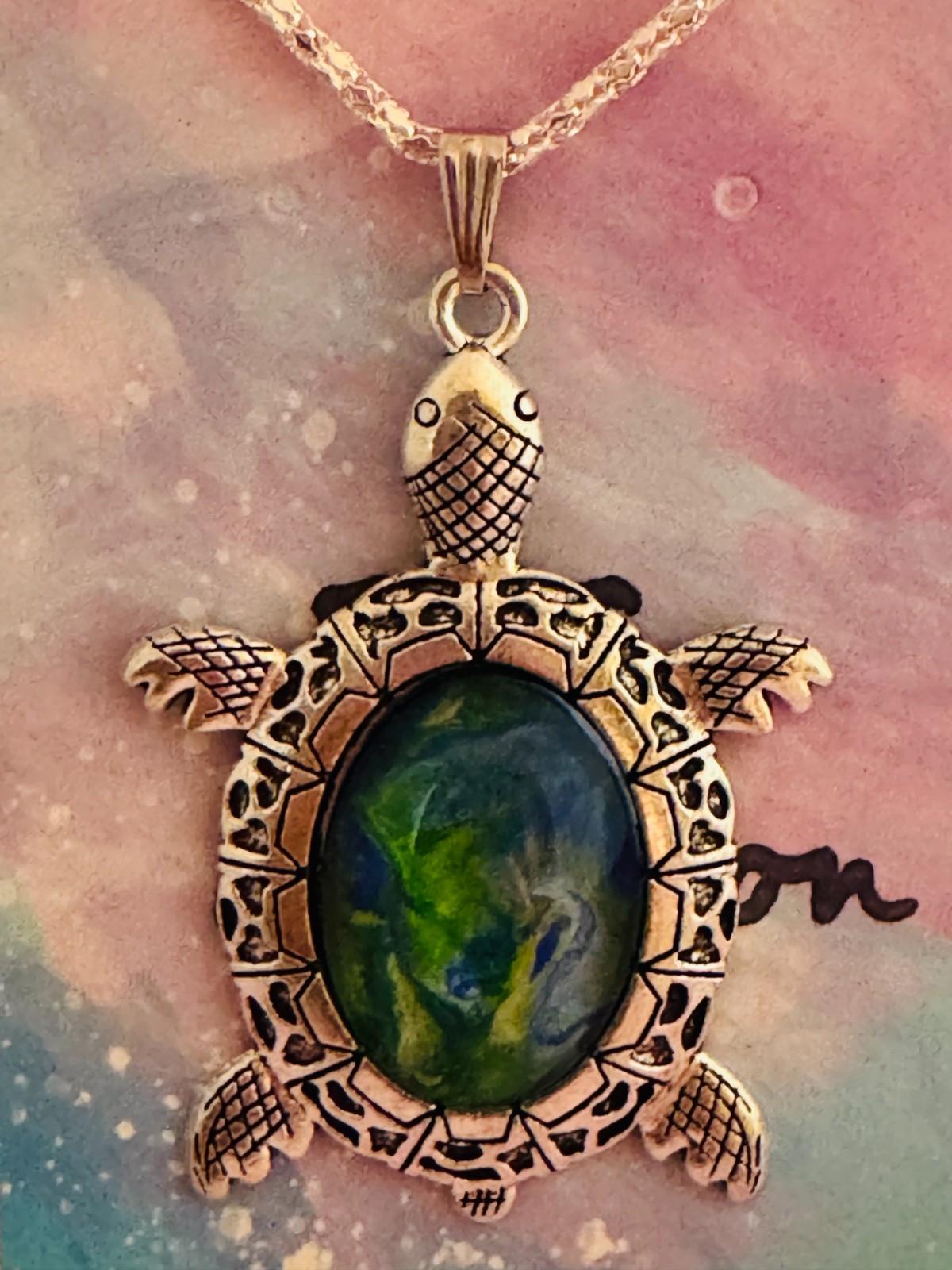Turtle Cabochon Necklace One of a kind Hand-Painted by a local Ozark Artist-Me