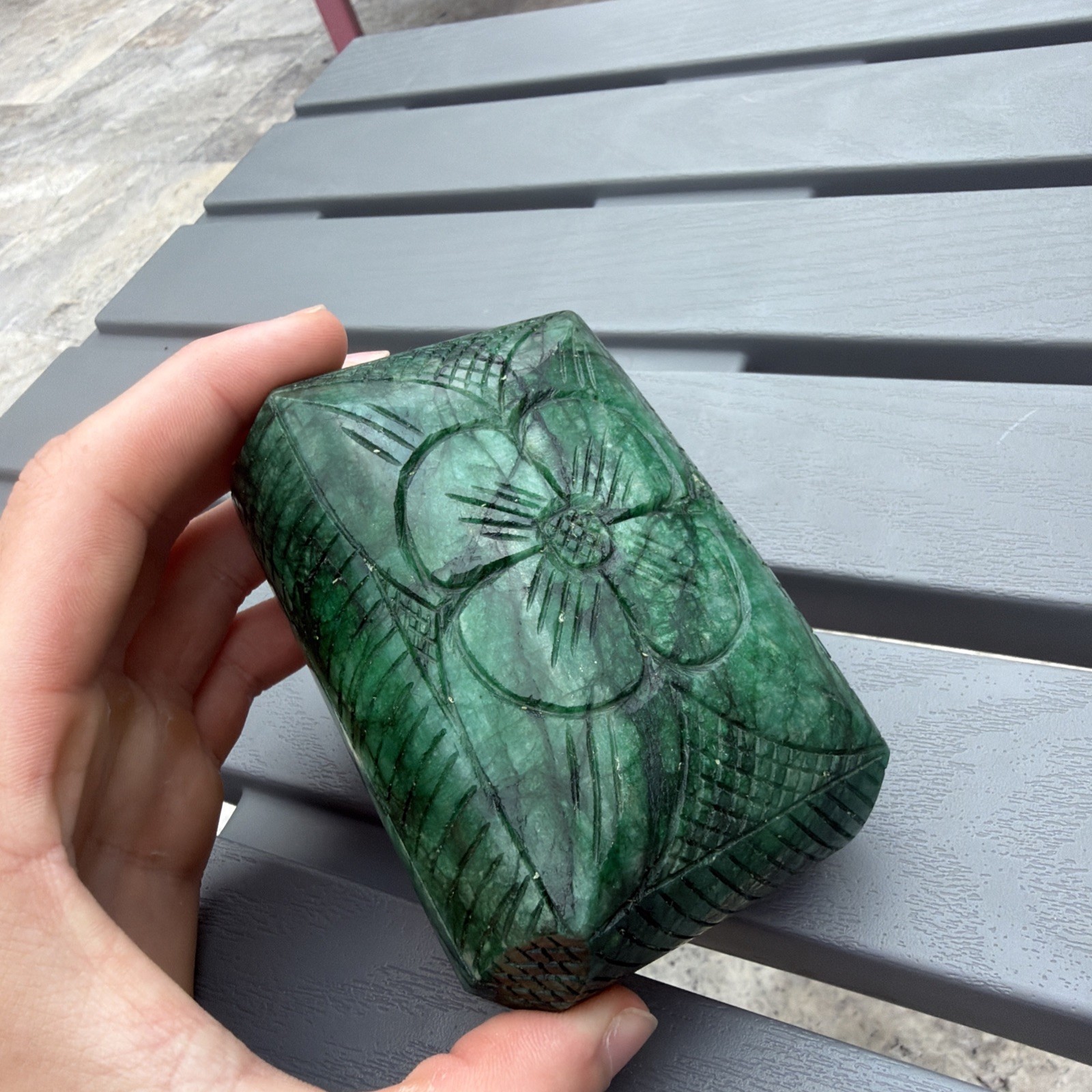 HIGH VALUE extremely large carved forest green emerald gemstone
