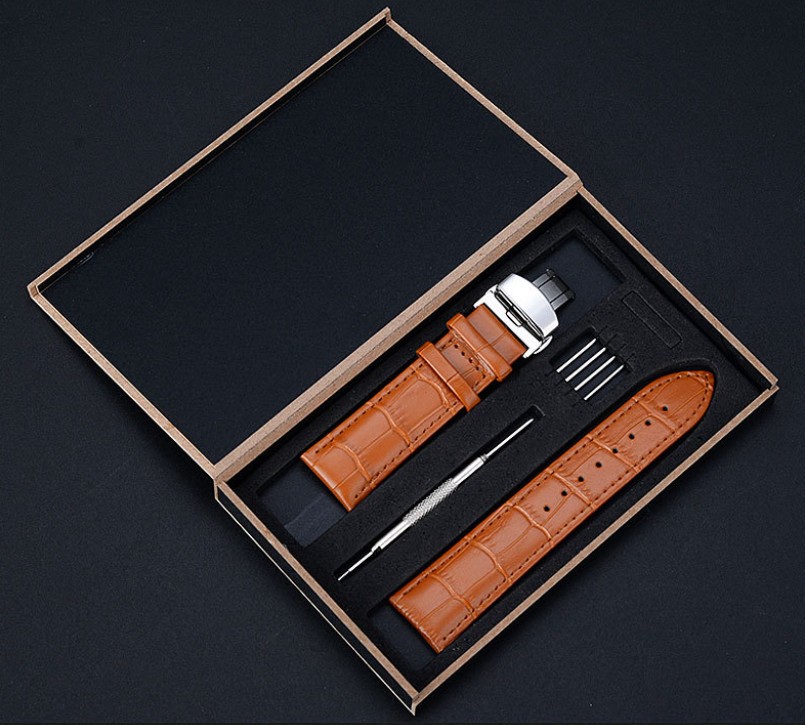Curved End Leather Watch Band Bracelet Strap Replacement Deployment Clasp Buckle