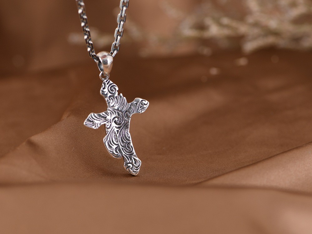 S925 Sterling Silver PRAYING HANDS CROSS Pendant REVERSIBLE Rosary Gothic Mens