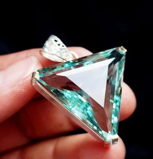 51.22 Ct+ Trillion Aquamarine Natural Topaz 925 Solid Silver Pendant Gemstone A+