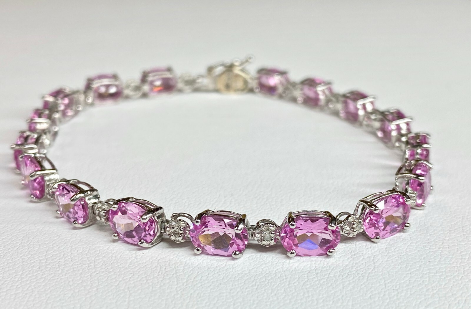 Women’s 14k White Gold Bracelet with Diamonds and Pink stones
