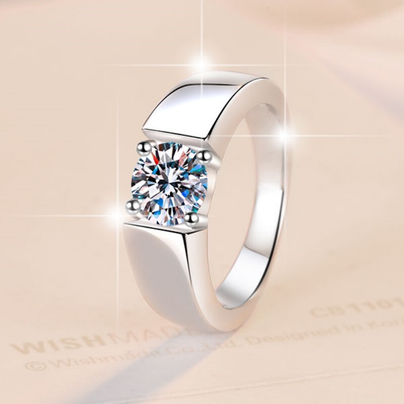 1CT 2CT Solitaire Moissanite Mens Engagement Ring Band Solid 925 Sterling Silver