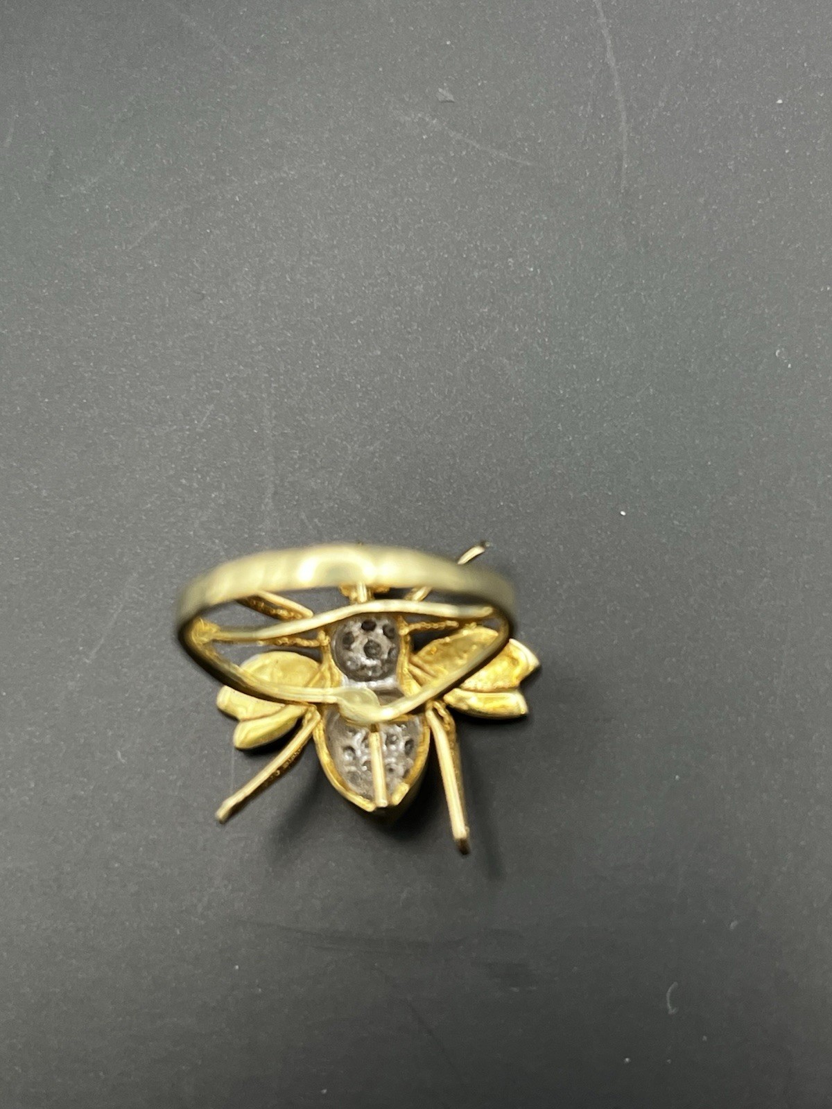 14K Yellow Gold Diamond Bee Ring Size 6.5, Diamond Body and Thorax, Circa 1849