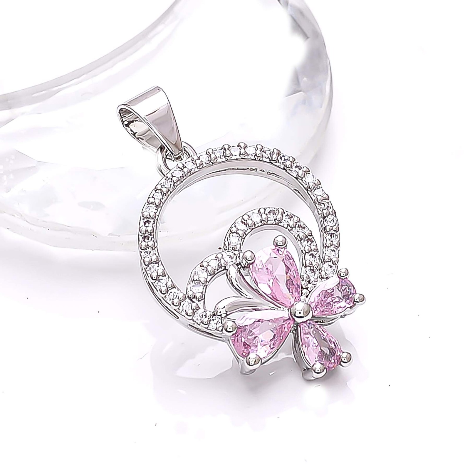Pink Sapphire – Simulated & CZ Gemstone 925 Sterling Silver Pendant 1.20″ P79417