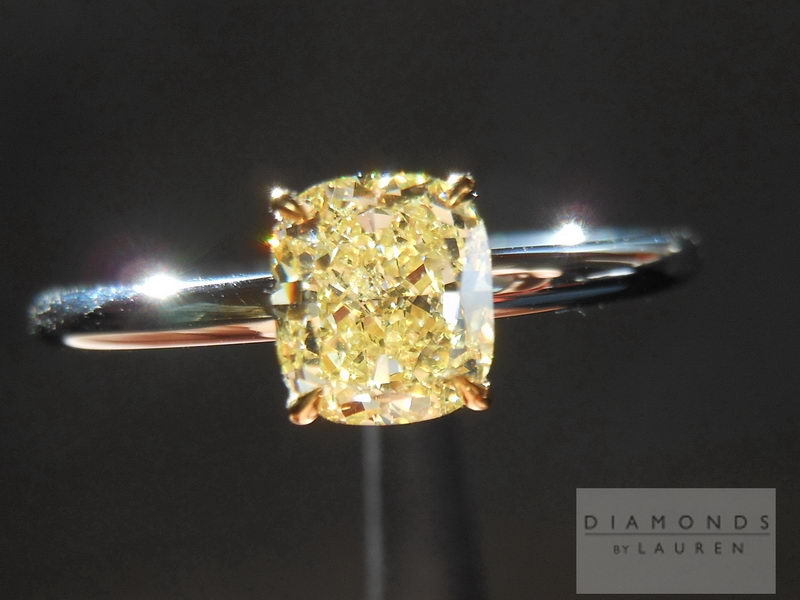 0.82ct Fancy Yellow SI2 Cushion Cut Diamond Ring R4120 Diamonds by Lauren