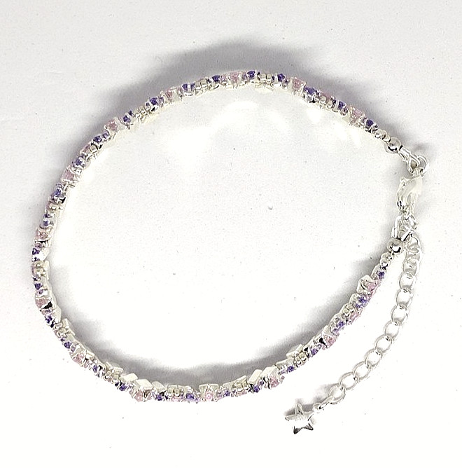 7-inch Bracelet Angle Stack – 3mm Pink SQUARE-2x4mm Purple Rectangle Prong-Set
