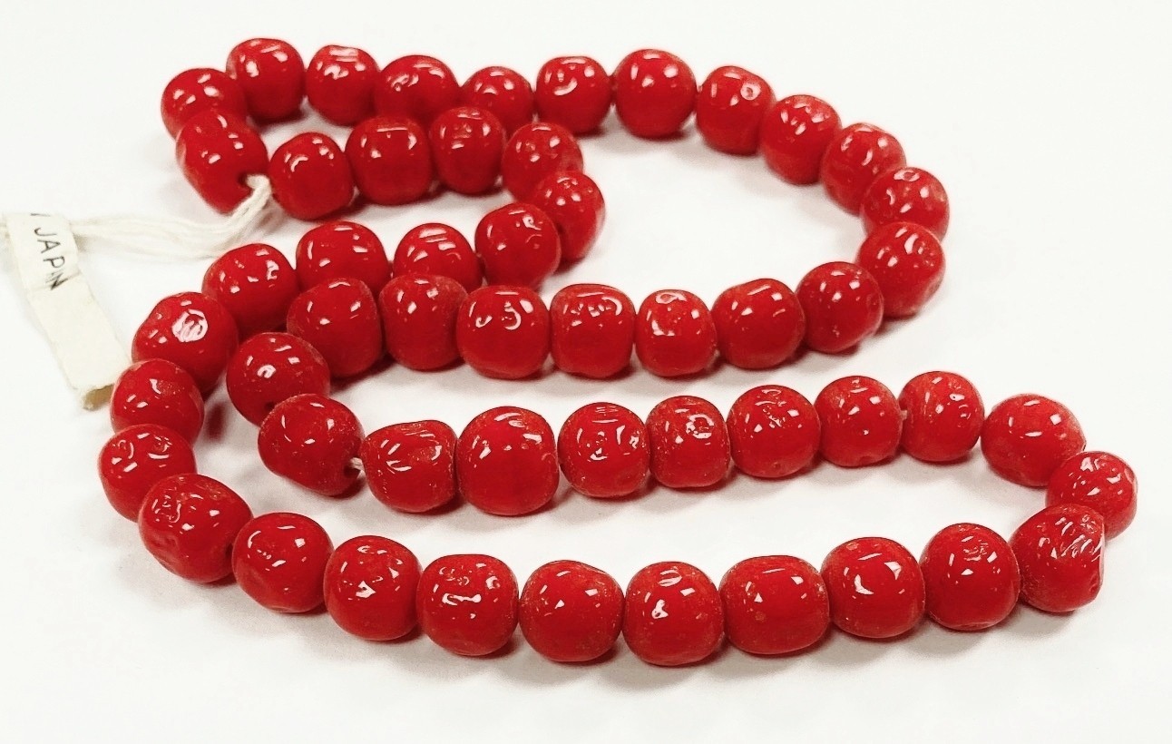 50 Vintage Japan Cherry Brand Glass Scarlet Red 7mm To 8mm Baroque Beads 4164T