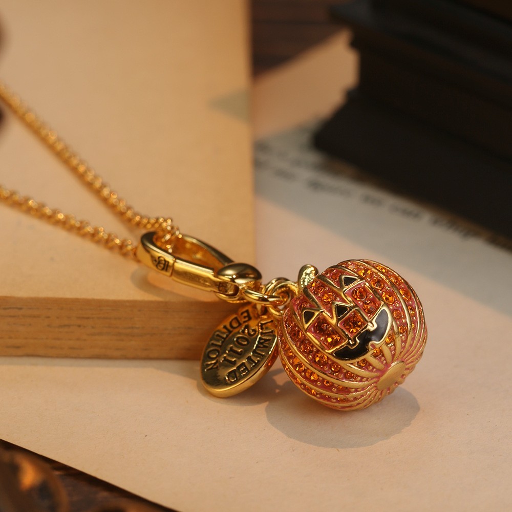 Halloween Pumpkin Pendant Necklace with Bag Chain Gold Plated Jewelry Gift