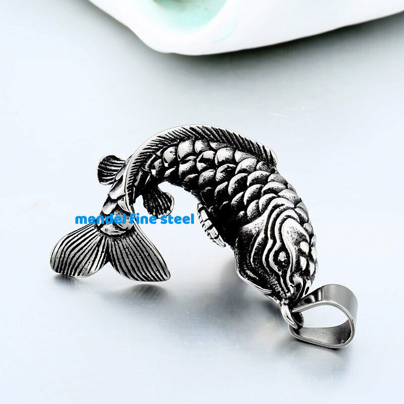 MENDEL Stainless Steel 3D Mens Articulated Fish Fishing Hook Pendant Necklace