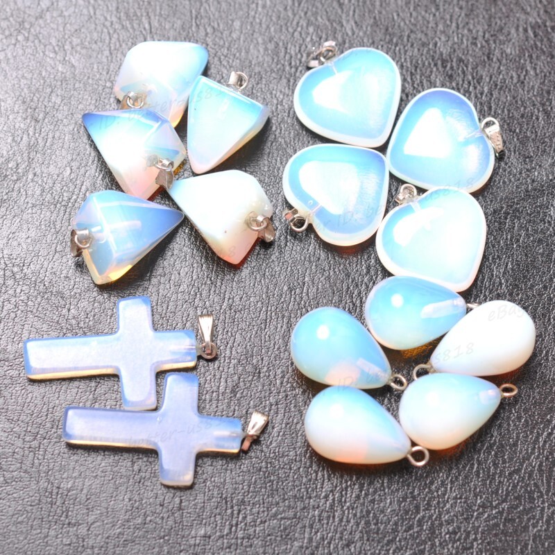Wholesale White Opal Gemstone Heart-Shaped/Water Drop/Taper/Cross Charms Pendant