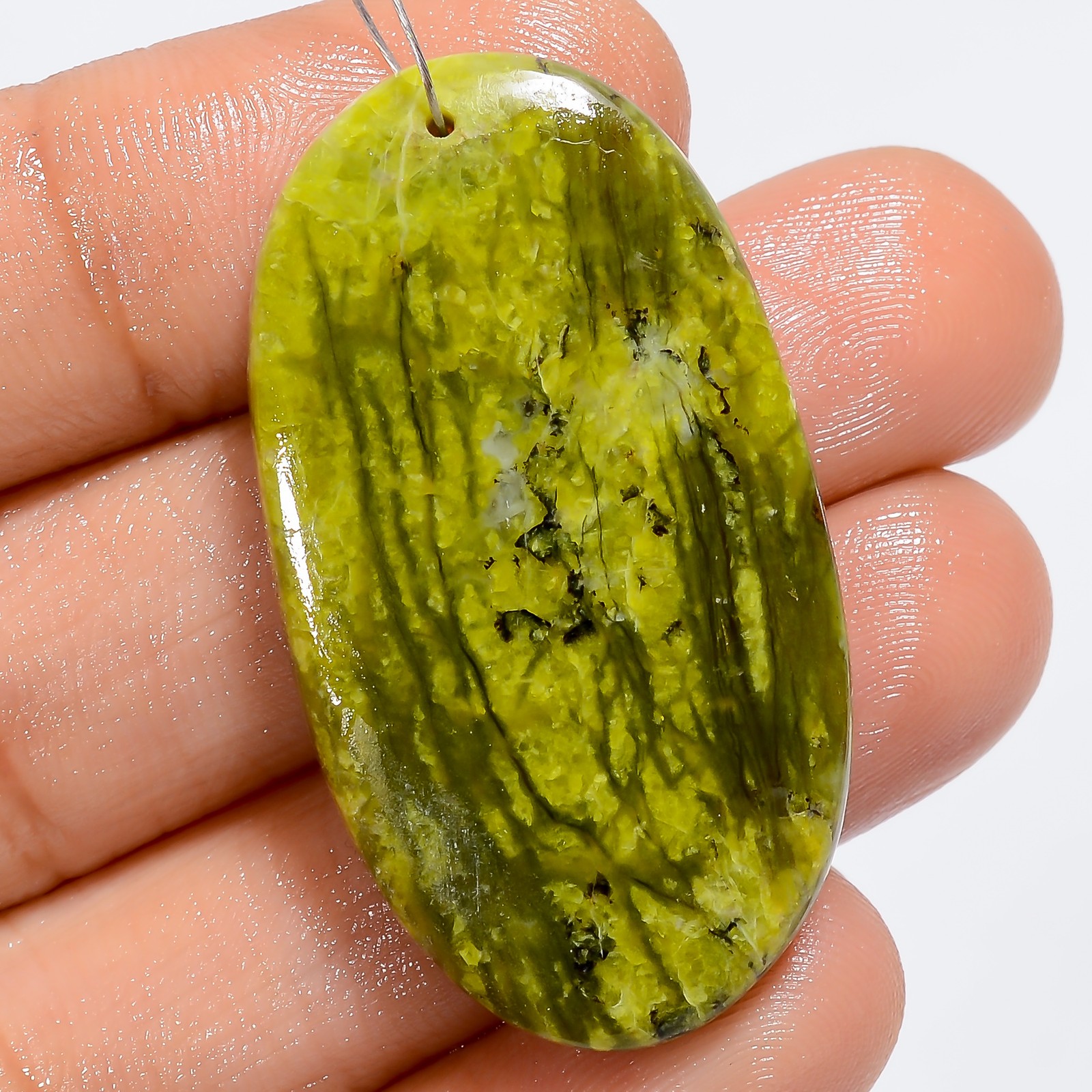 100% Natural Serpentine Oval Cabochon Drilled Gemstone 35 Ct. 38X20X4 mm A-34155