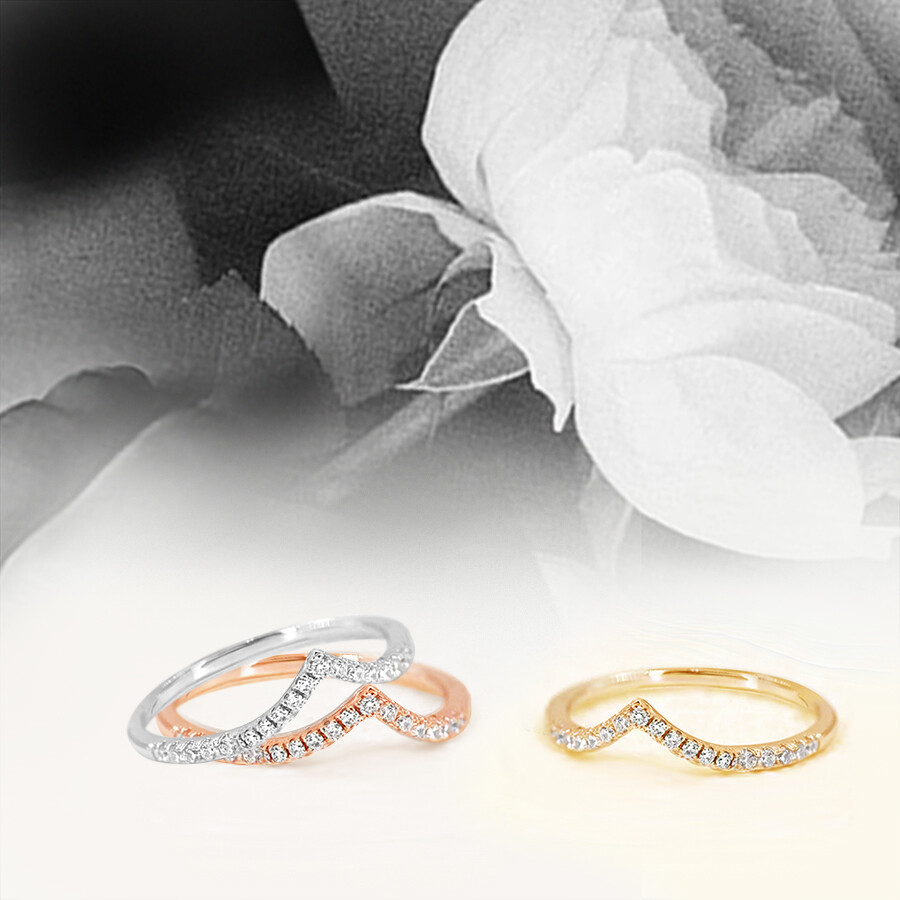 Rhodium Plated CZ Wave Chevron Stackable Wedding Band Ring 1.5mm Sizes 5-10