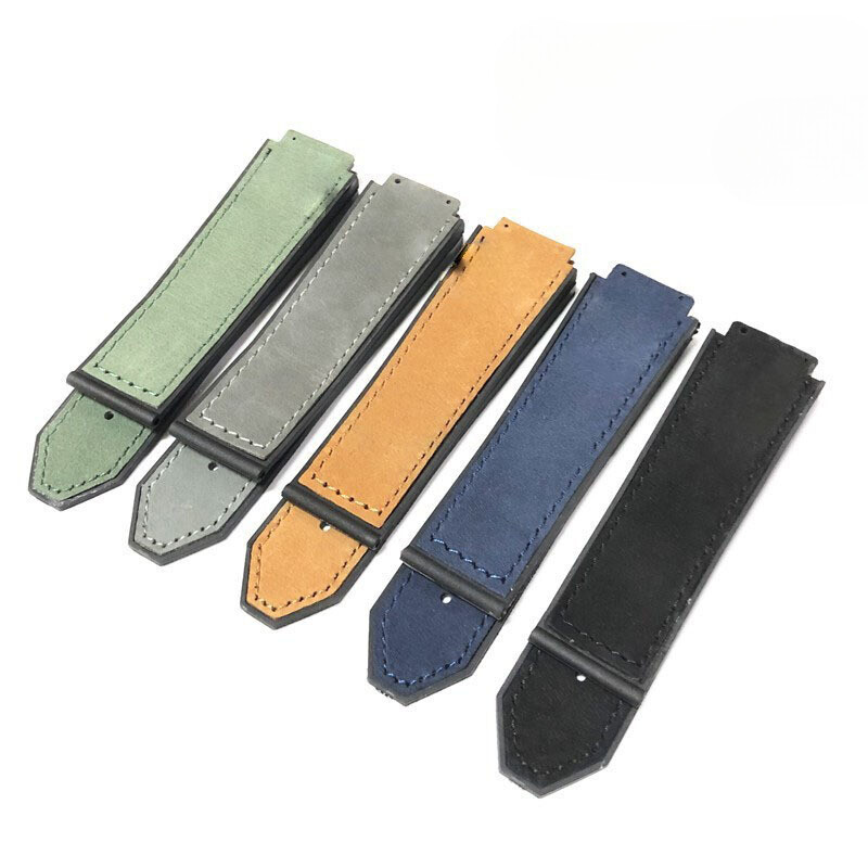 Premium Mens Leather Stick Rubber Sport Watch Band Strap 21 23 25mm for Hublot