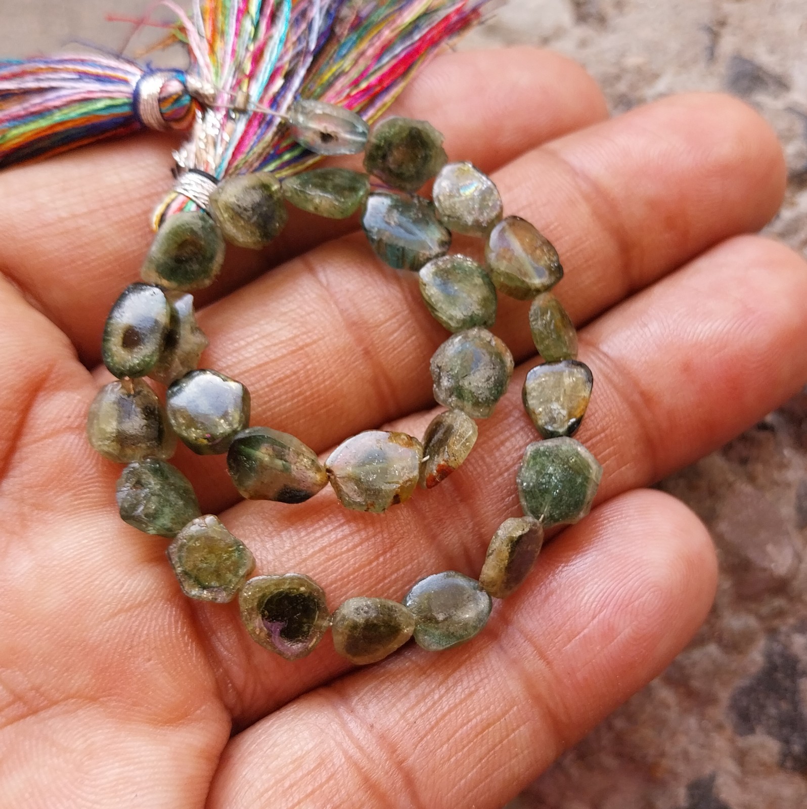 40 Ct 6.5×7 to 7×8.5MM Natural Bi Color Tourmaline Smooth Slice 8 inch Necklace