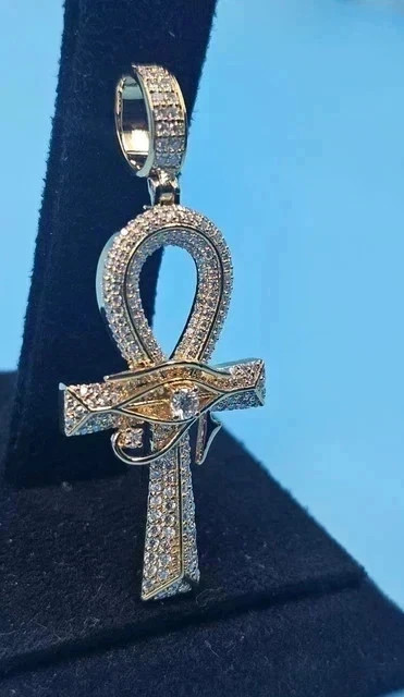 2.00 Ct Round Cut Moissanite Ankh Cross Pendant 14K Yellow Gold Plated Silver