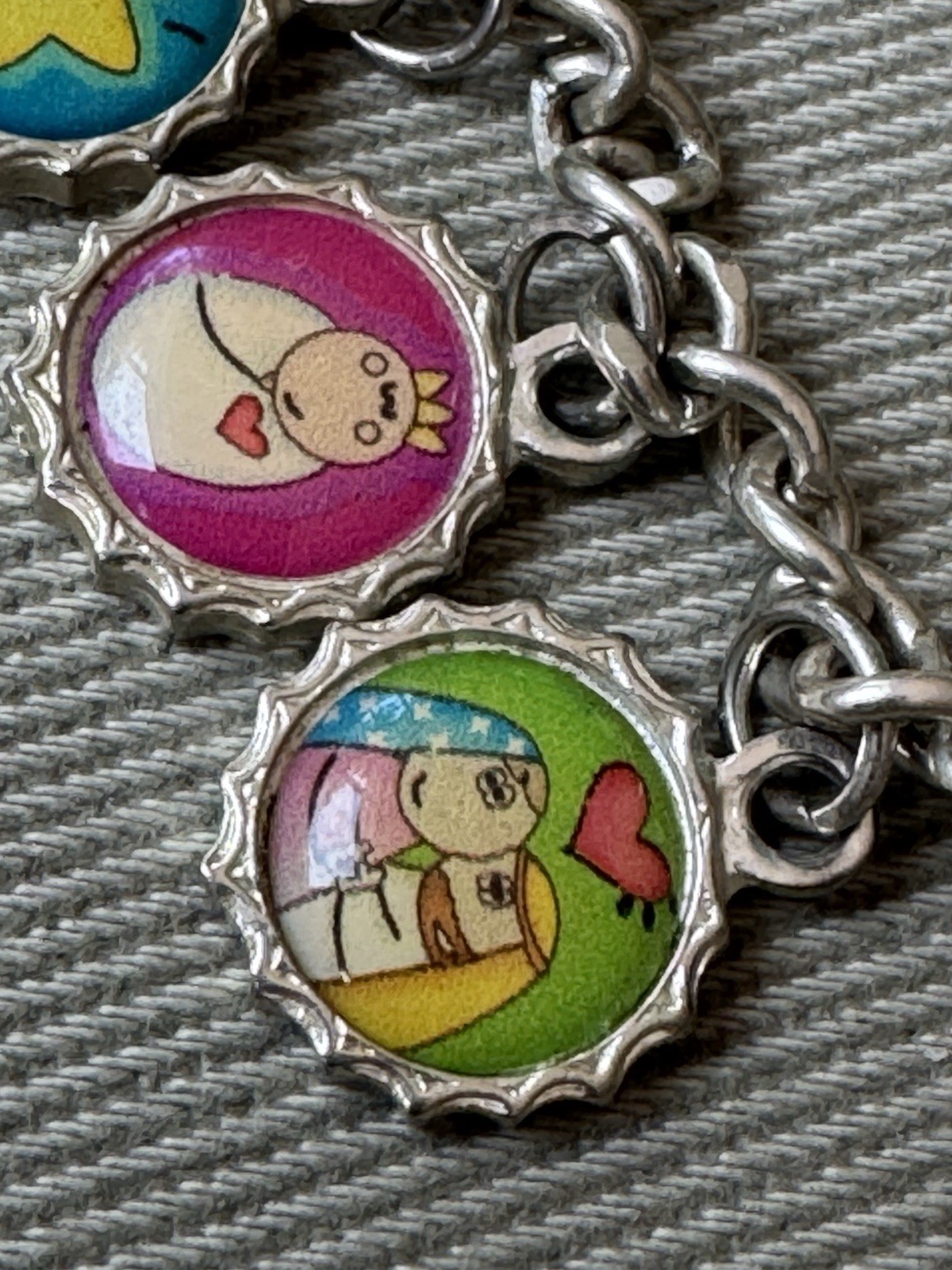 Vintage Ricordo Metal and Enamel Cartoon Character Charm Bracelet