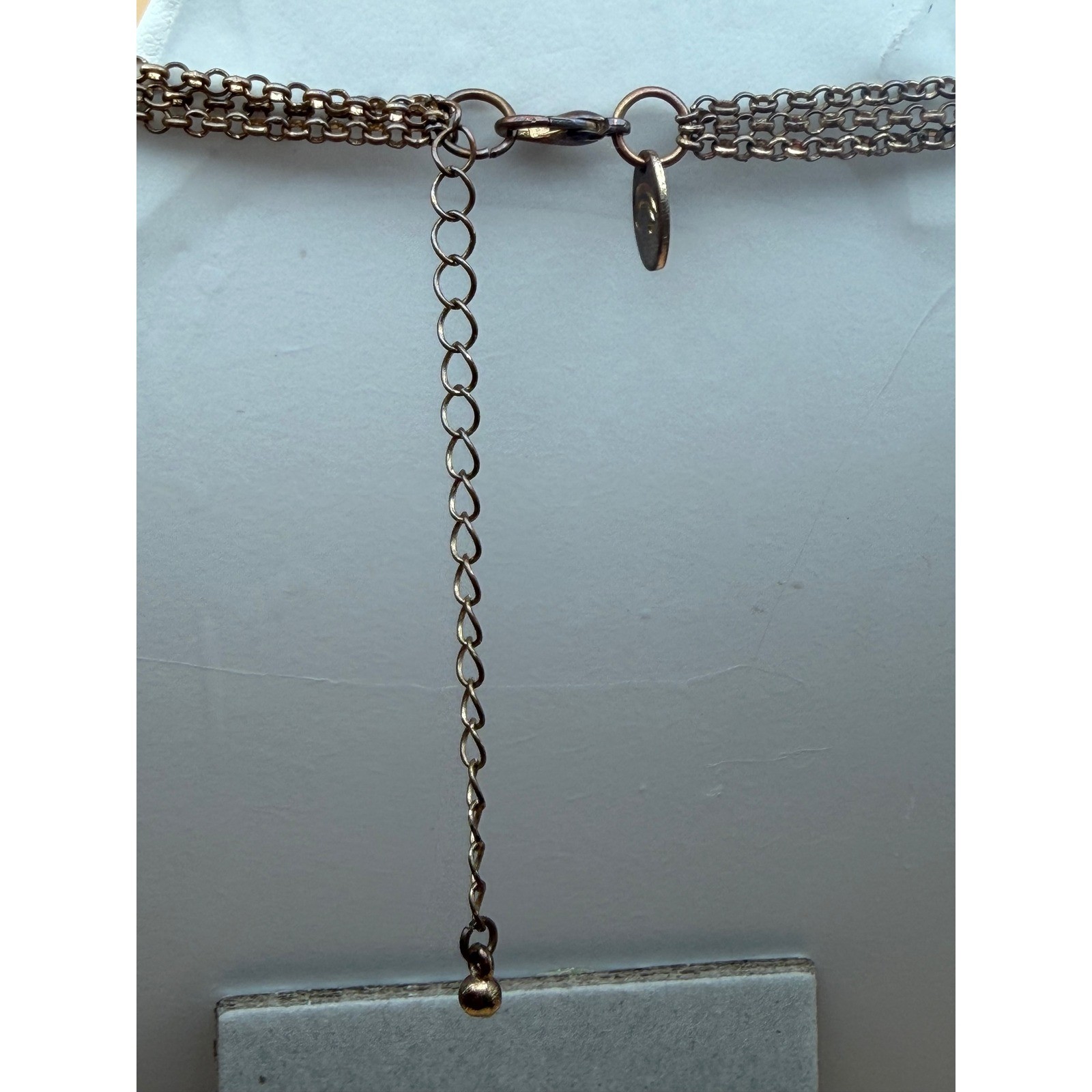 Multi Strand Layered Necklace Blue White Cabochon Gold Tone Crescent Moon Logo