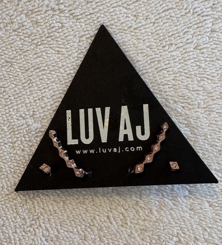 Luv AJ Diamond Kite Crawler & Stud Earrings Rose Gold Crystal Set