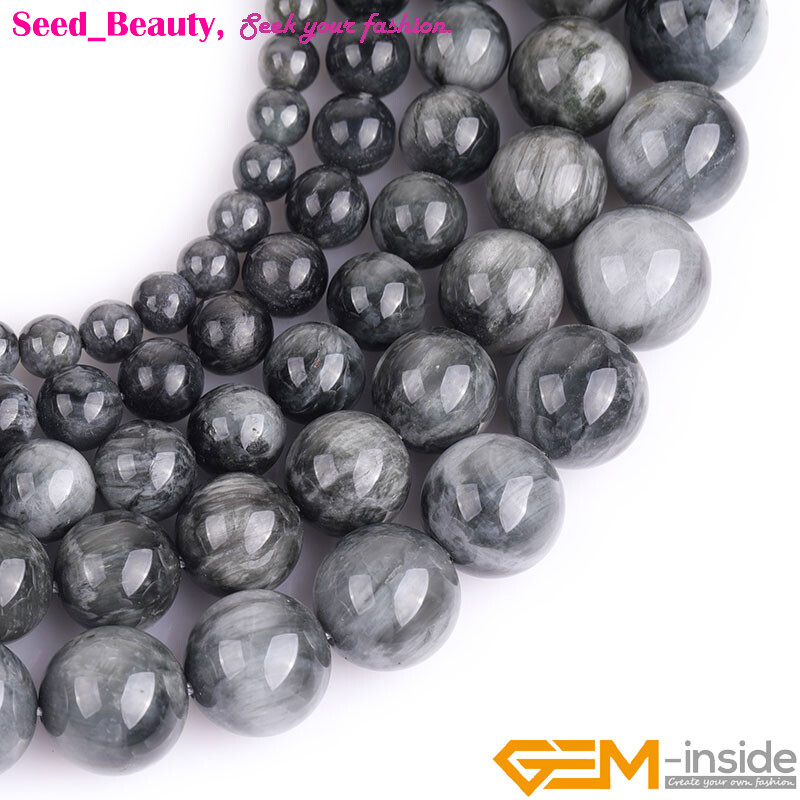 Wholesale Natural Gray Hawk Eye Gemstone Beads Jewelry Making Strand 15” Round