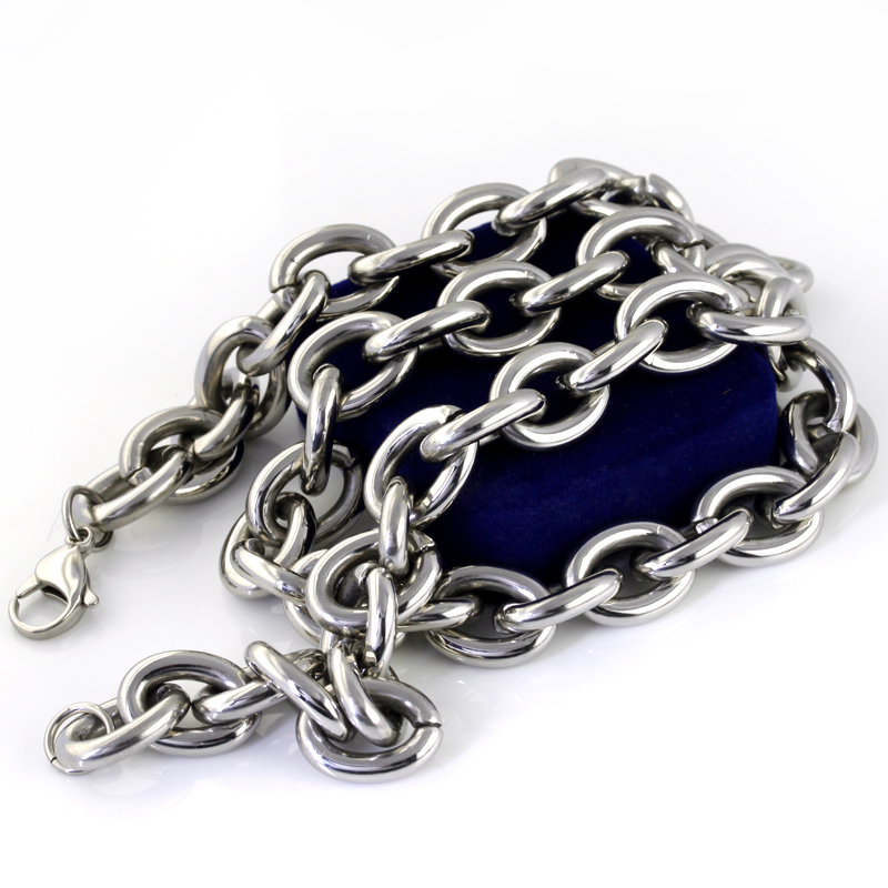 8″-40″ Pure Stainless steel Men’s Chunky Oval Link Chain Necklace Bracelet 15mm