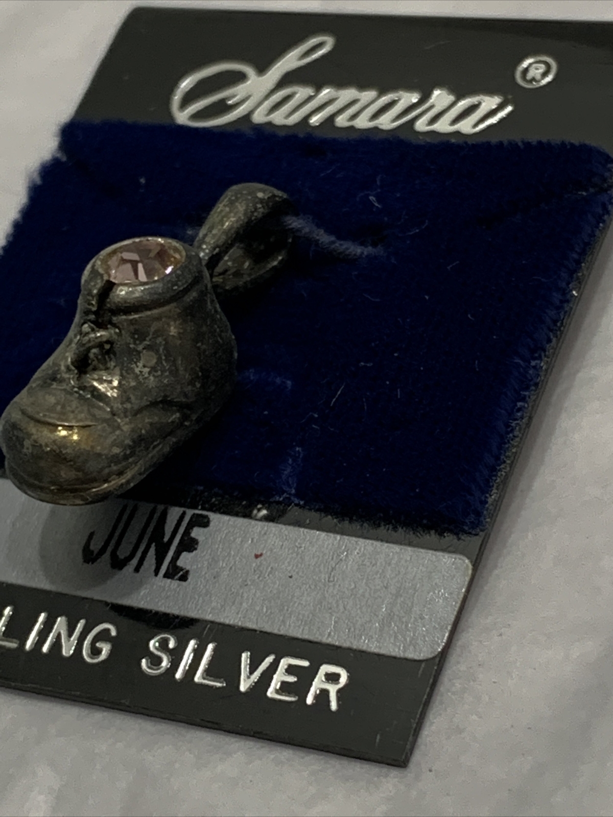 Vtg 90s Sterling Silver Birth Month June Crystal 1” Baby Shoe Charm