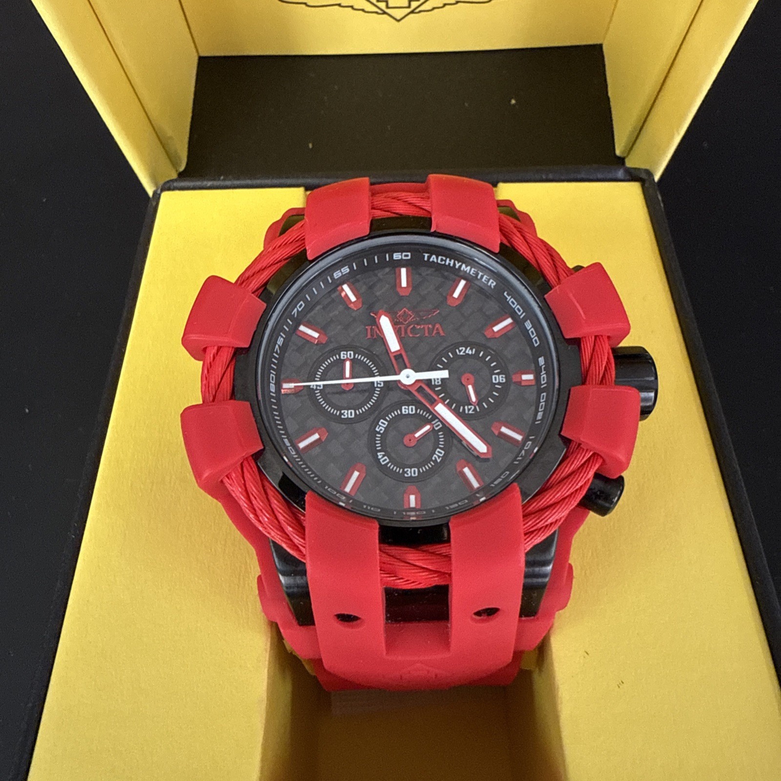 MENS INVICTA BOLT 23870 RED SILICONE BAND S/STEEL CASE CHRONOGRAPH WATCH