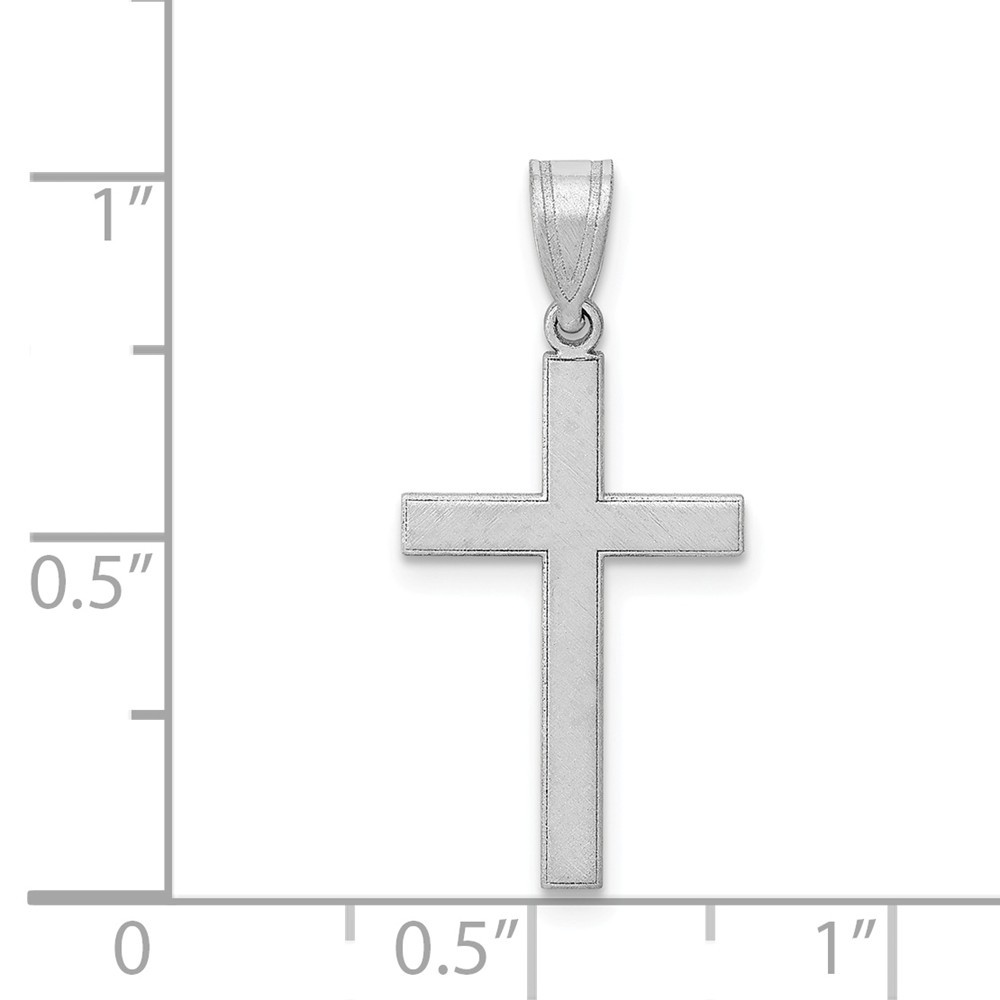 14K White Gold Die Struck Polished Satin Crucifix Cross Religious Charm Pendant