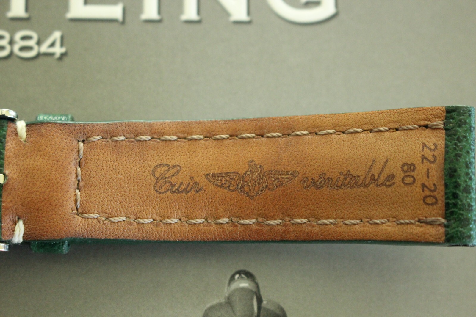 BREITLING 321X 22-20 BRG GREEN BULLHIDE TONGUE BUCKLE WATCH BAND WATCHBAND STRAP