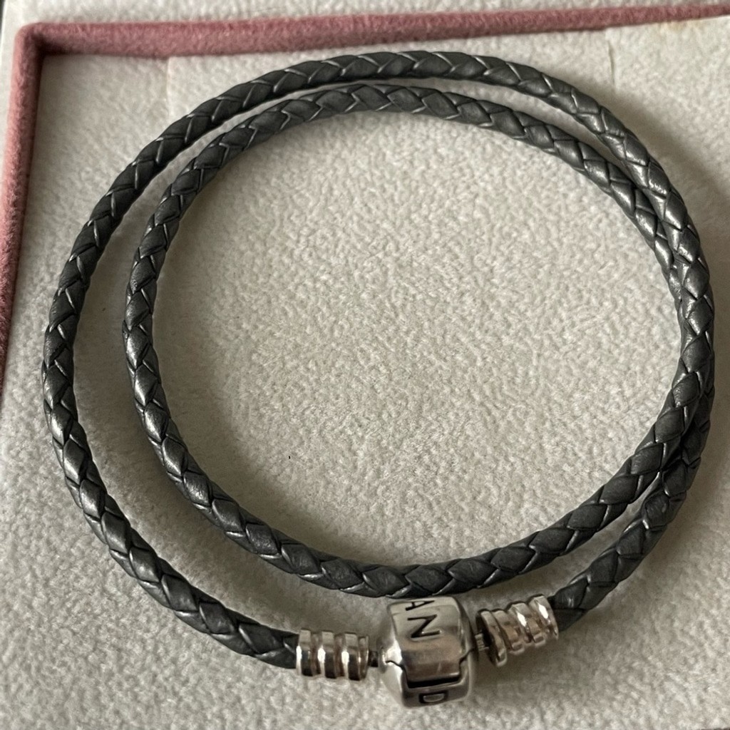 Pandora Sterling Silver 925 Leather Bracelet 14.9”
