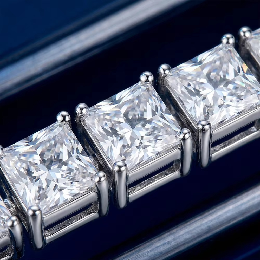 2-5MM Full Princess Cut Moissanite Tennis Bracelet 925 Sterling Silver Chain