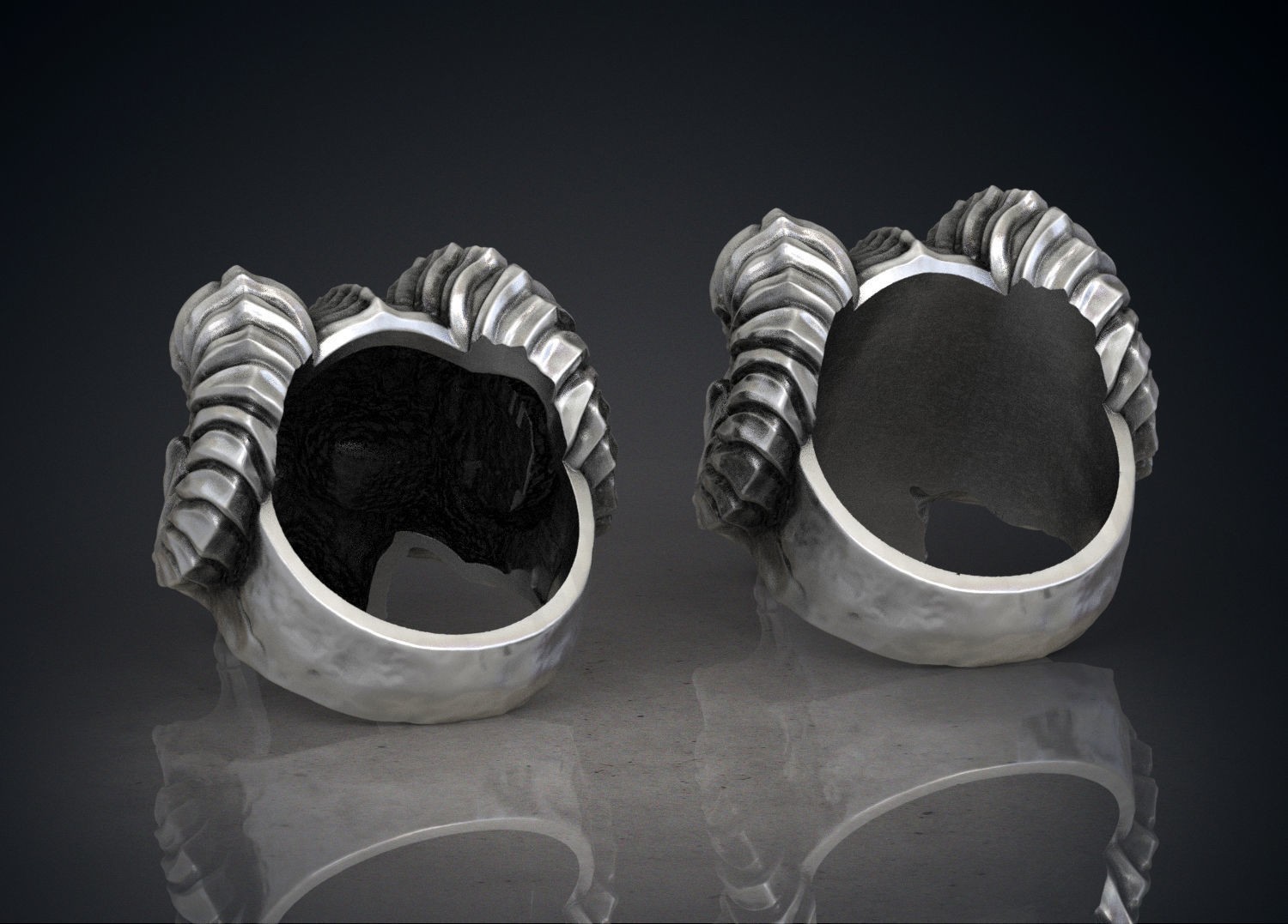Oxidized Men’s Skull Horned Demon Gothic Punk 925Sterling Silver Statement Rings