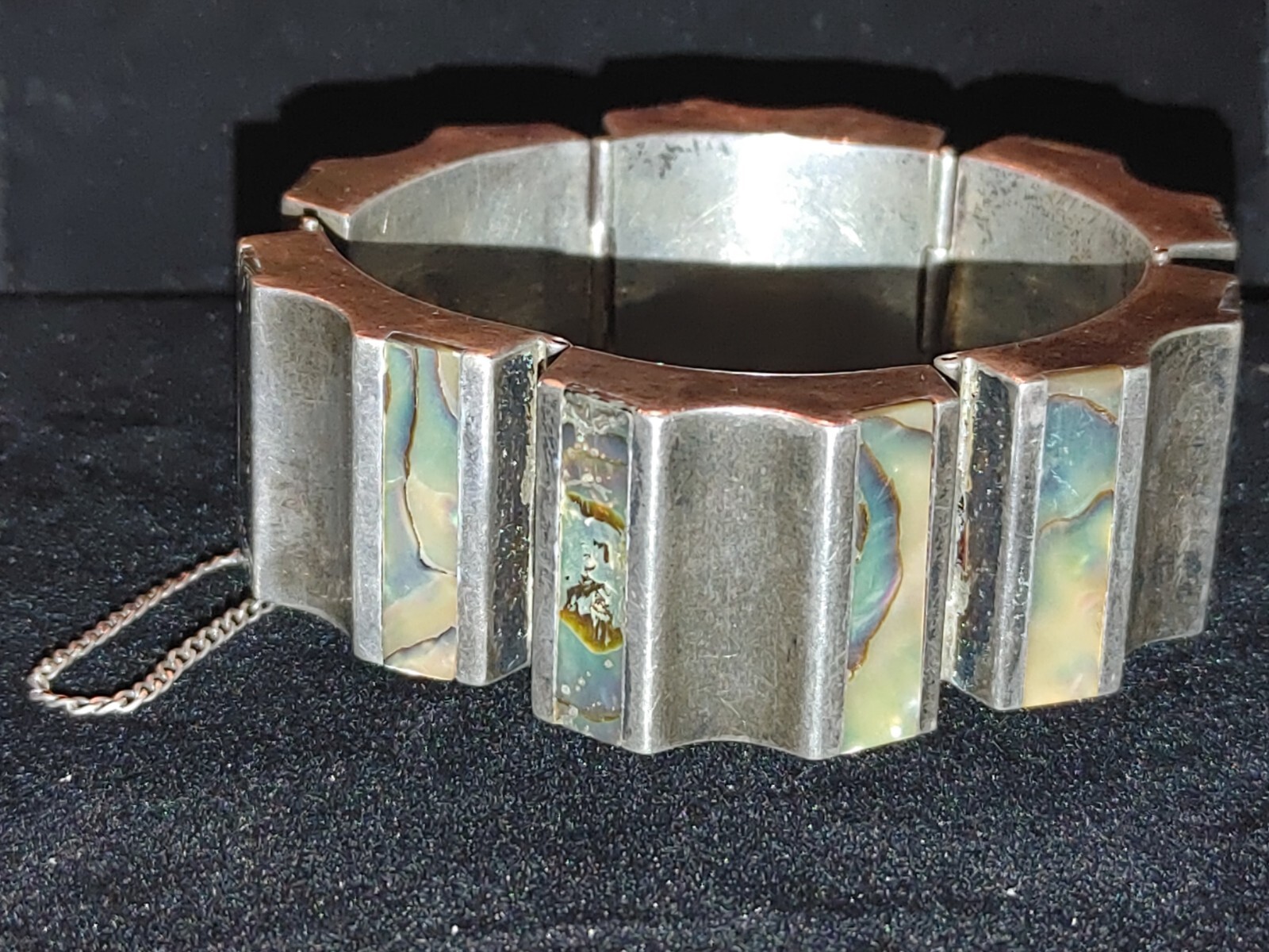 Antonio Reina AAR Mexico Taxco Sterling Silver Abalone Modernist Bangle Bracelet