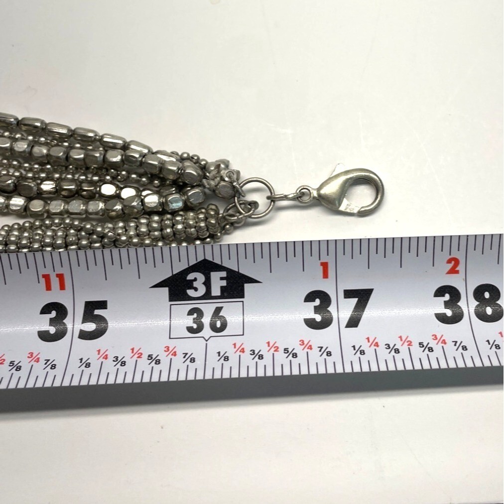 Vintage Multi Strand Metal Beads Silver Tone Chain Necklace – 37in