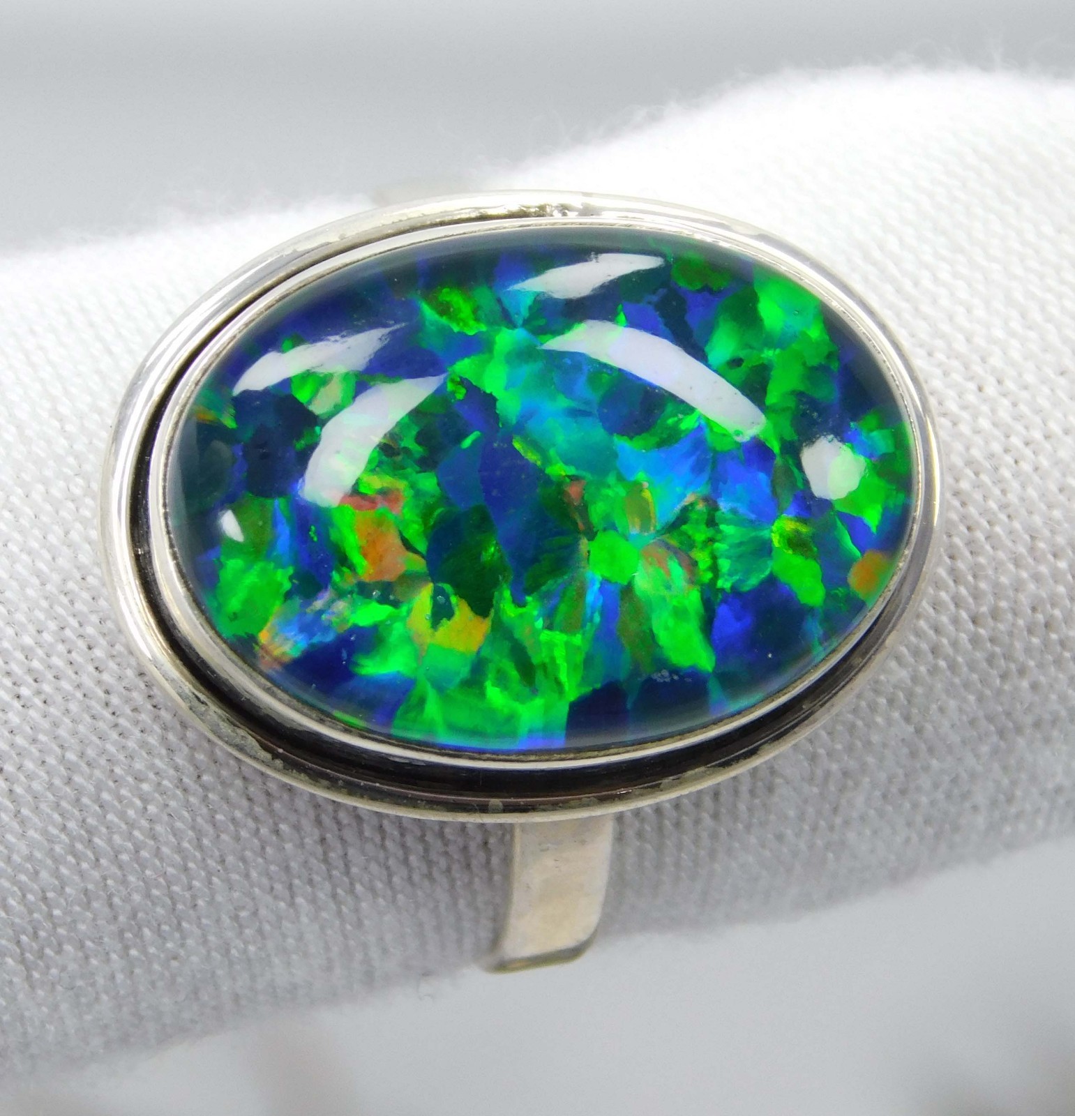 22.65 Ct Natural Australian Aura Opal Ring 925 Sterling Silver Handmade