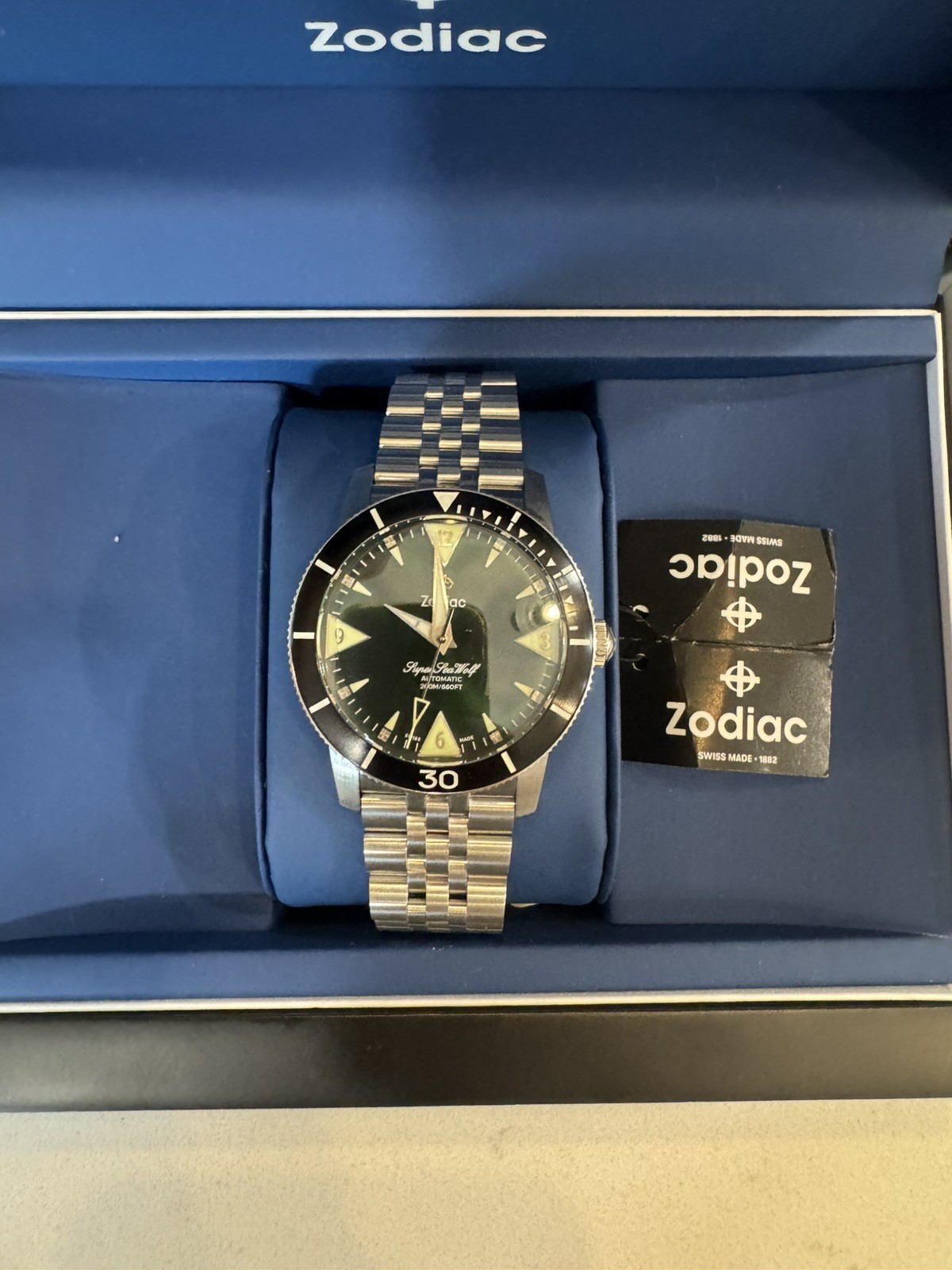 Zodiac Super Sea Wolf ZO9218 Automatic 39mm Black Green Stainless Watch NIB🔥🔥