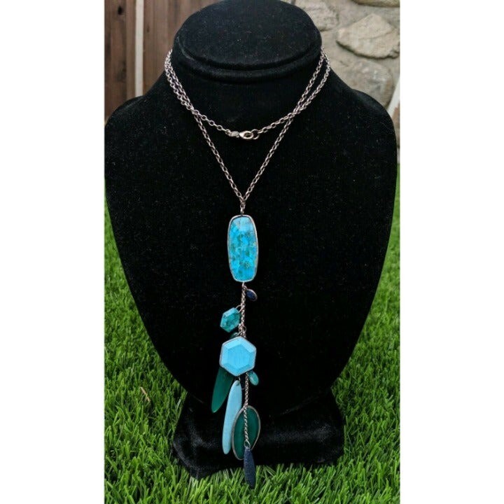 $169 Silpada “Go Geo” N2858 Blue Green Multi Stone Sterling Long Dangle Necklace