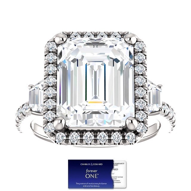 6.00 Carat Forever One Emerald Cut Halo Style Ring (Charles & Colvard)