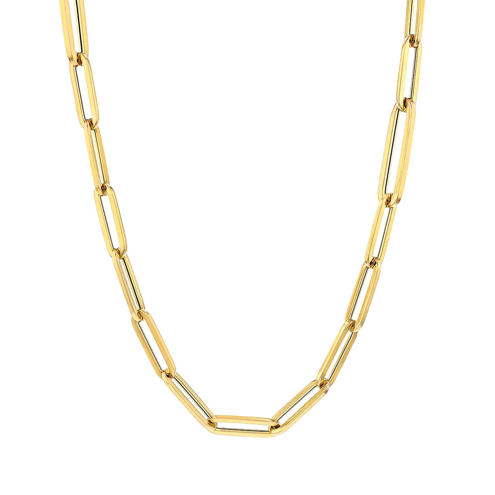 14k Yellow Real Gold Paperclip Chain Necklace, 3mm (18.0 Inches)