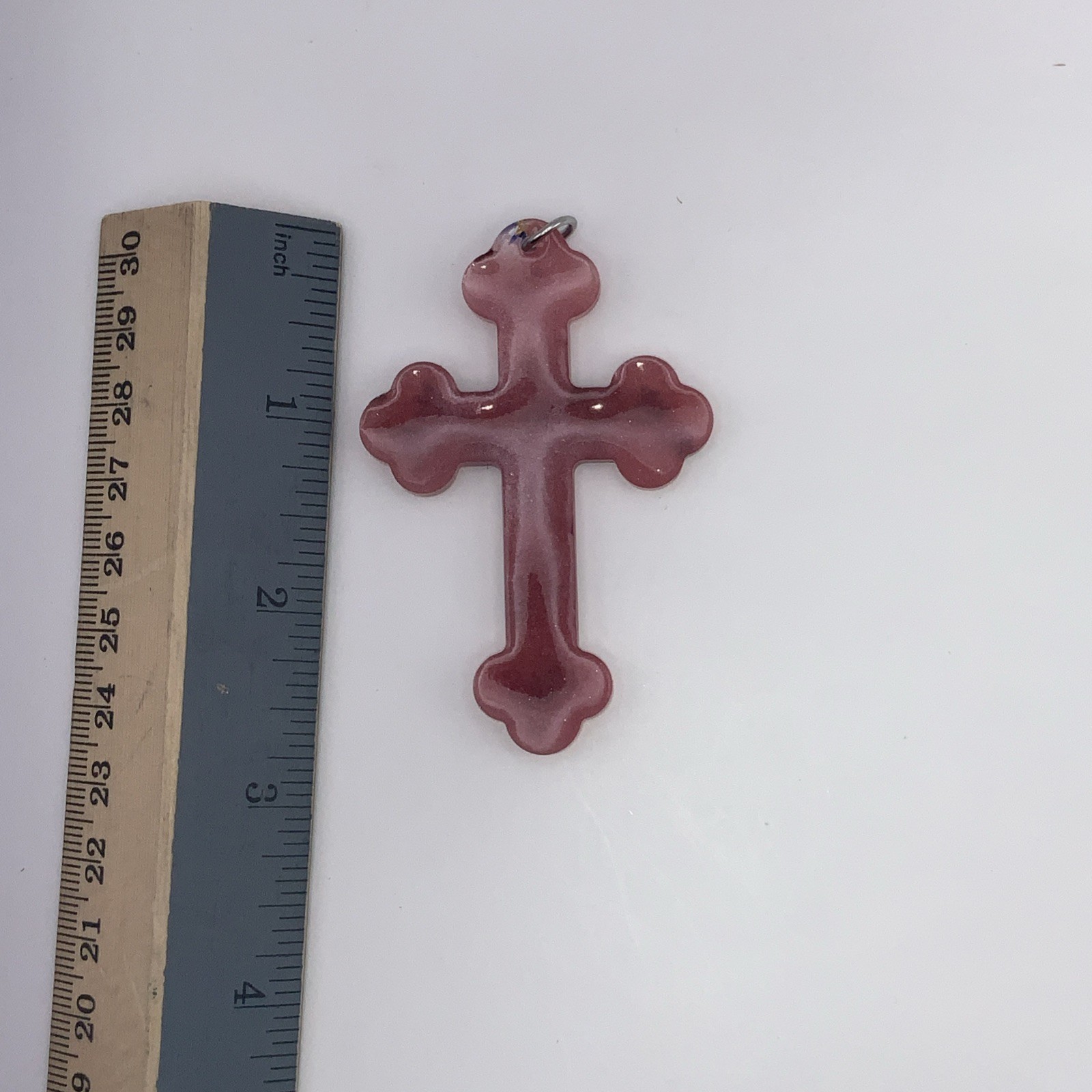 House Of David Handmade Cross Necklace Pink Butterflies