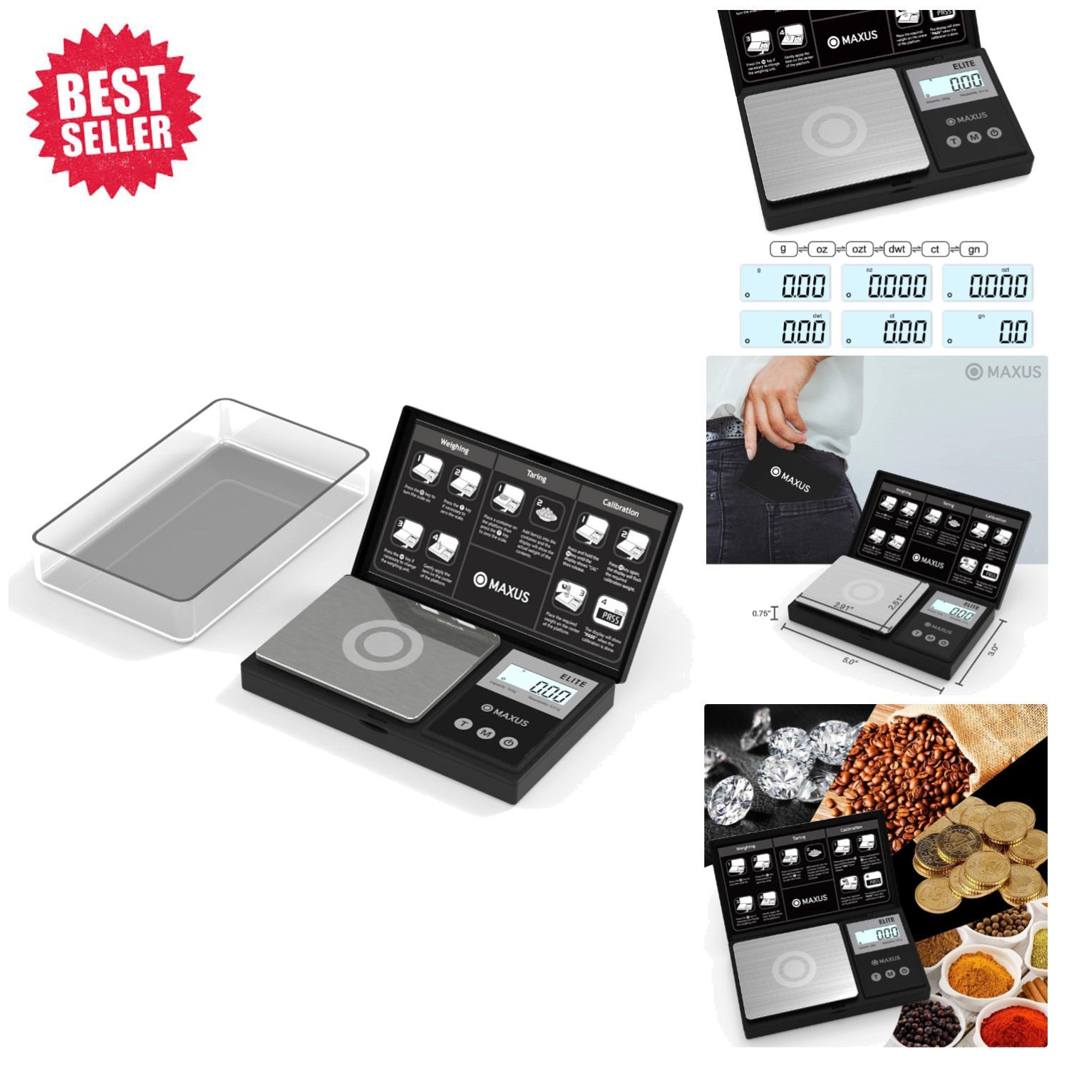 Compact Digital Gram Scale 500g x 0.01g with Auto Shut Off & Tare Function