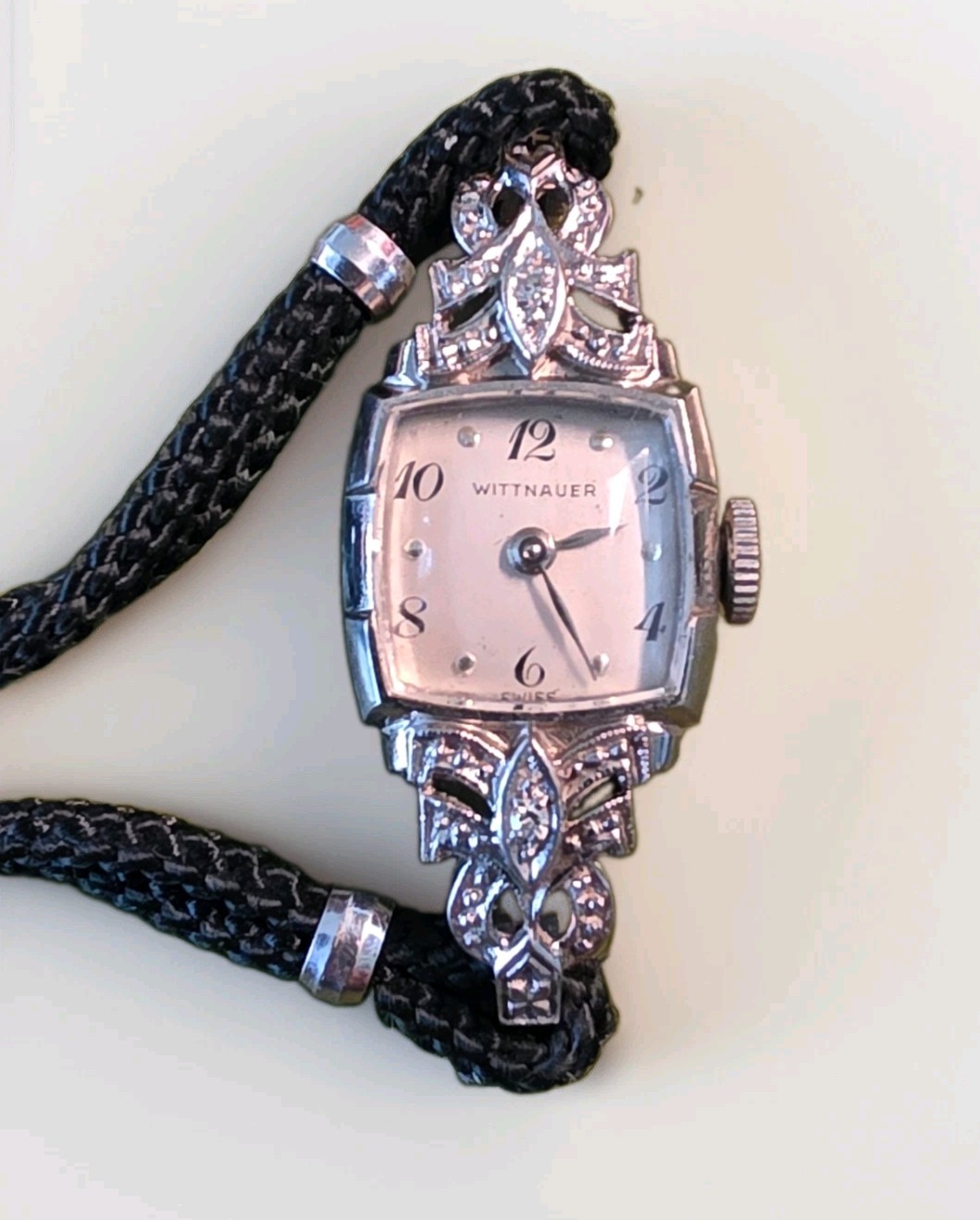 WITTNAUER Women’s 1940s Swiss 14K White Gold and Diamond Vintage Wrist Watch