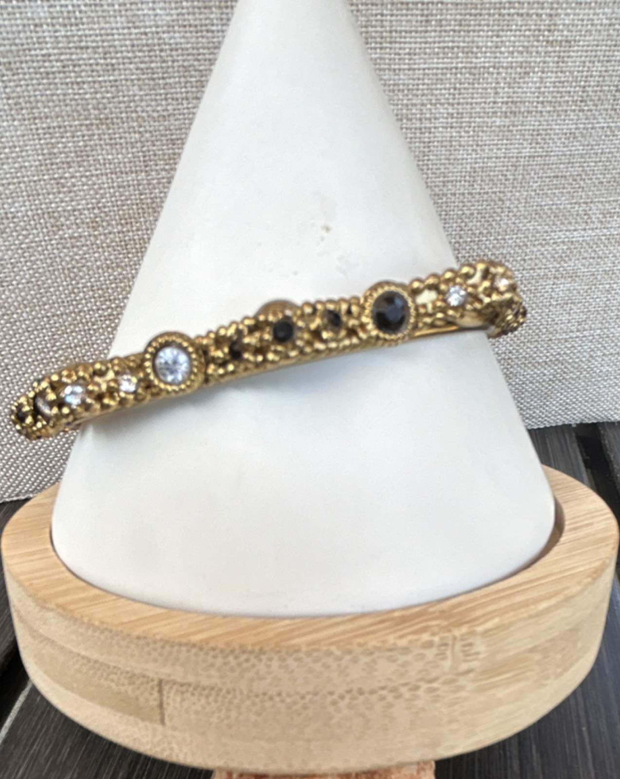 Vintage Gold Black White Bangle Bracelet